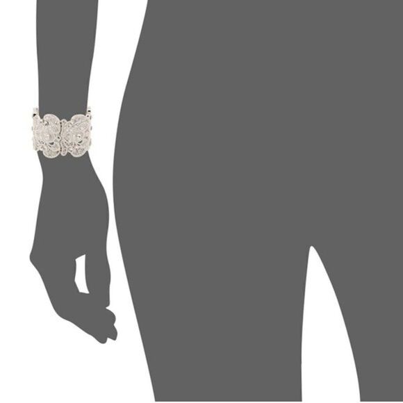 Silver Lace Filigree Crystal Cuff Bracelet - Picture 6 of 6
